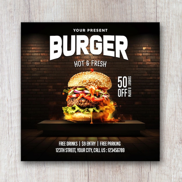 Bannière De Médias Sociaux De Flyer Carré Burger