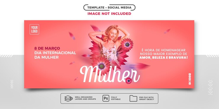 Bannière de médias sociaux Journée internationale de la femme le 8 mars avec des fleurs de marguerite