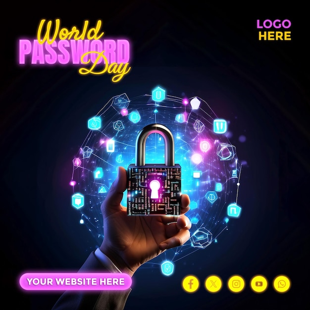PSD bannière des médias sociaux pour la journée mondiale du mot de passe
