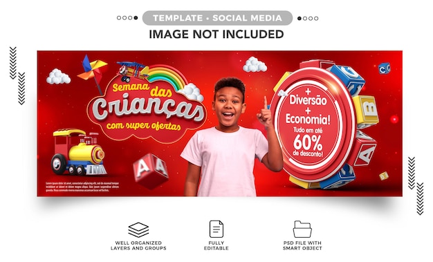 Bannière de médias sociaux Semaine des enfants Plus d'économies amusantes !