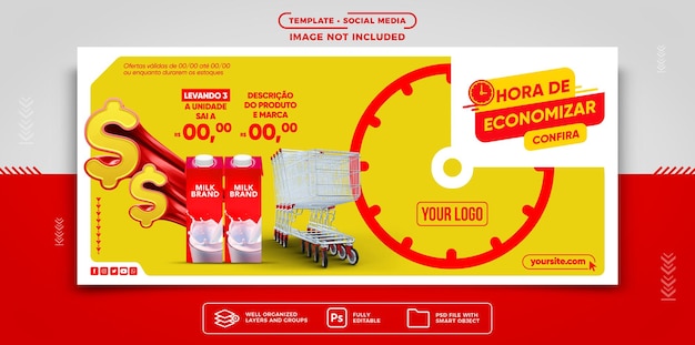 Bannière de médias sociaux de supermarché Gagnez du temps