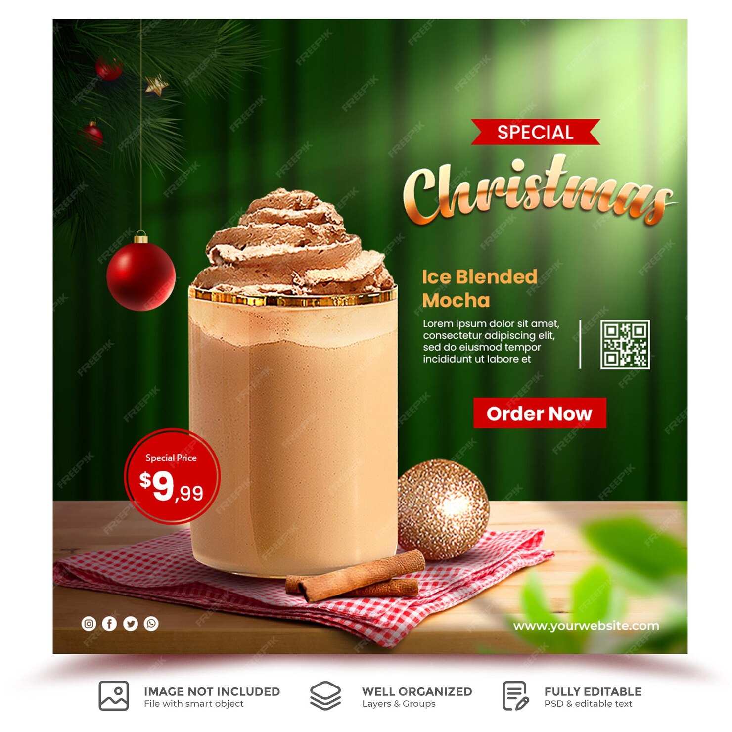 Bannière De Menu De Boissons De Noël Ou Modèle De Promotion De Médias