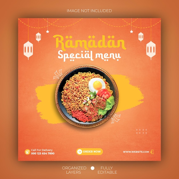 PSD bannière de menu de plats spéciaux du ramadan et modèle de publication sur les réseaux sociaux instagram