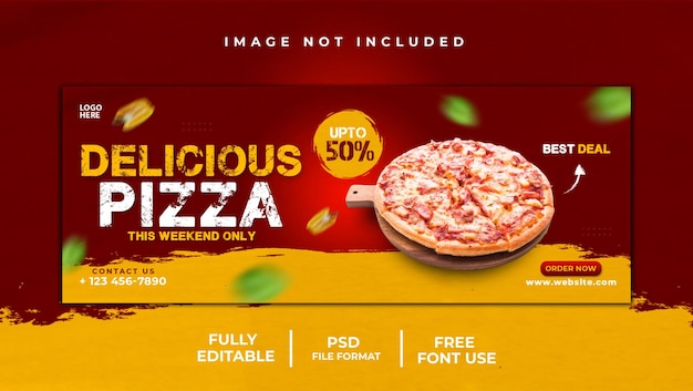Bannière et modèle de couverture facebook de médias sociaux de menu de pizza et de nourriture