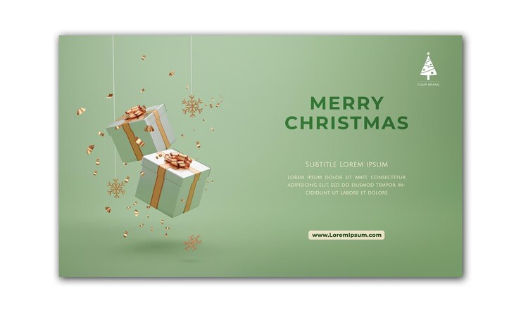 Bannière de Noël. Conception de fond de Noël de boîte de cadeaux. Affiche de Noël horizontale, carte de voeux, en-têtes pour site Web. rendu 3D.
