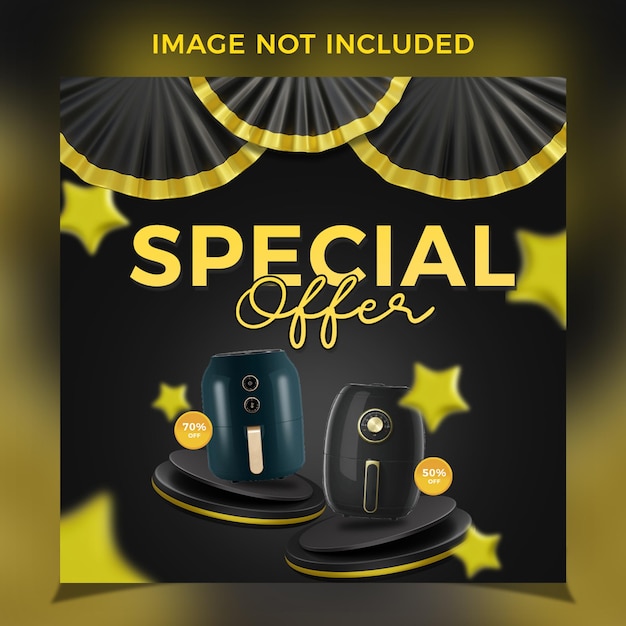 PSD bannière d'offre spéciale black friday, avec un élégant concept de rideau en or noir