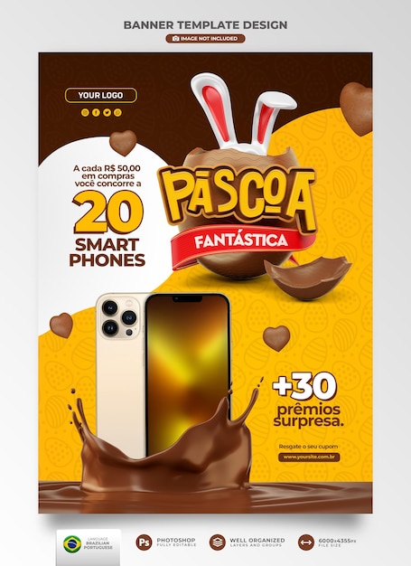 Bannière De Pâques Fantastique Au Brésil En 3d Rend Des Remises Et Des Promotions Réalistes En Portugais