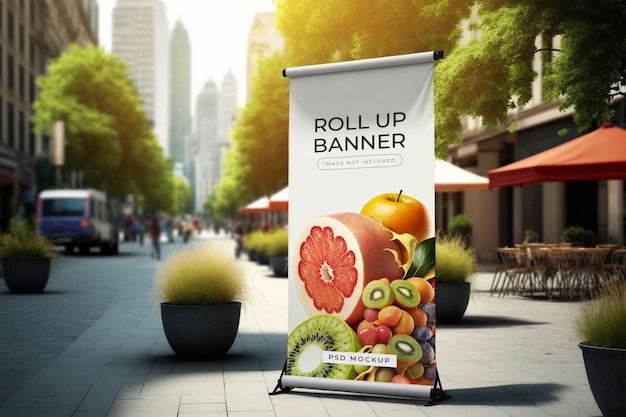 Une bannière pour roll up banner sur une rue de la ville