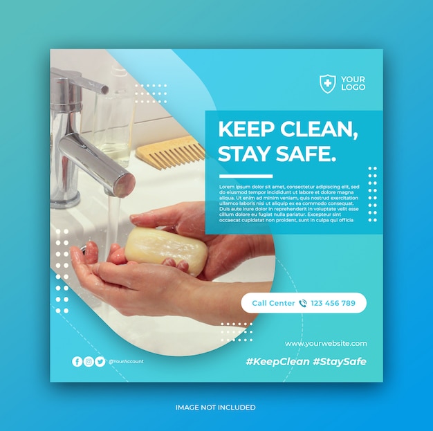 Bannière de prévention des coronavirus ou flyer carré pour le modèle de publication sur les médias sociaux