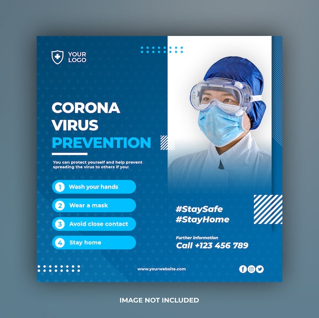 Bannière de prévention des coronavirus ou flyer carré pour le modèle de publication sur les médias sociaux