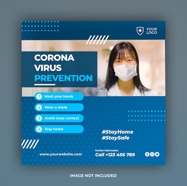Bannière de prévention des coronavirus ou flyer carré pour le modèle de publication sur les médias sociaux