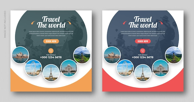 PSD bannière de publication de médias sociaux de vacances de vacances de voyage ou modèle de conception de flyer carré