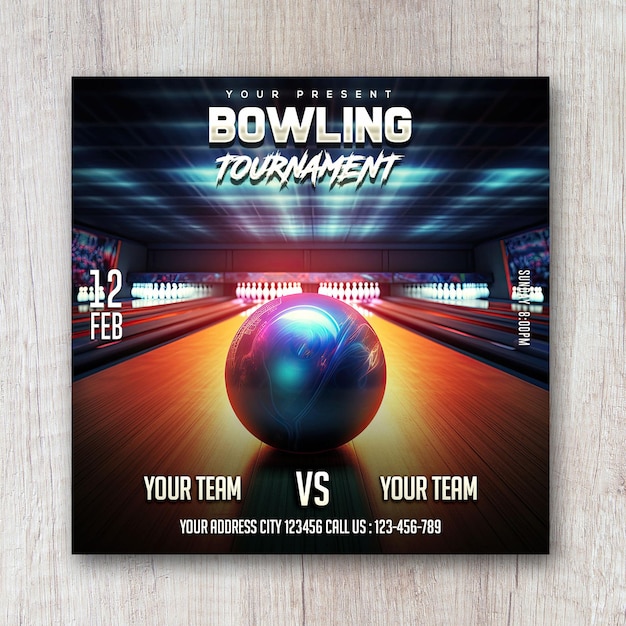 PSD bannière de publication sur les réseaux sociaux du flyer carré du tournoi de bowling