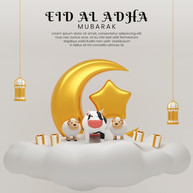 Bannière de rendu 3d Aïd Al Adha Moubarak