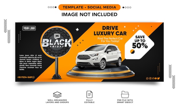 Bannière sur les réseaux sociaux post instagram Black friday pour la location de voitures