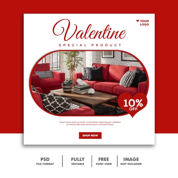 Bannière De La Saint-valentin Social Media Post Instagram Furniture Red