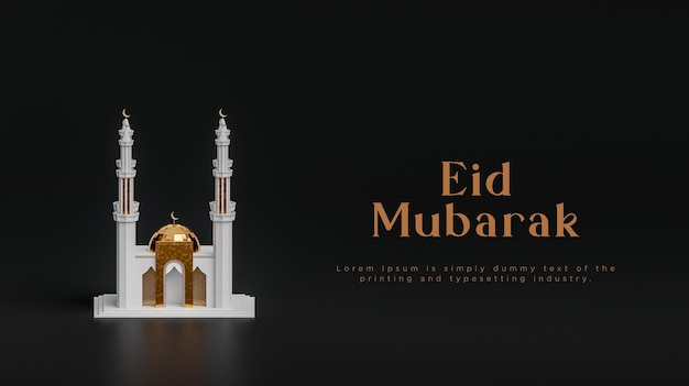 Bannière De Salutations Islamiques Mosquée Blanche Moderne Eid Al Fitr Pour Les Médias Sociaux Fond Noir Rendu 3d
