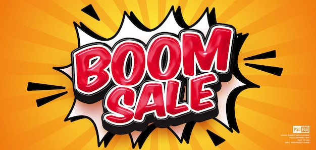 Bannière de super offre de vente de boom avec effet de style 3D modifiable de texte personnalisé