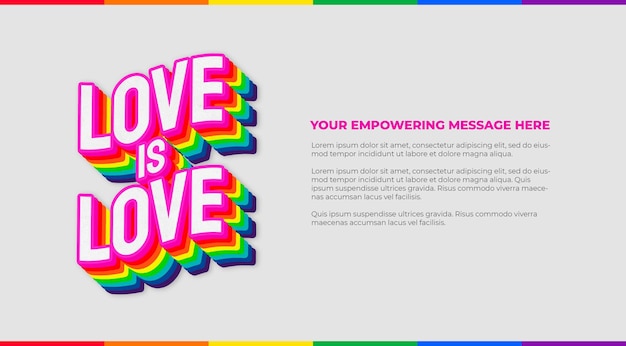 PSD bannière avec texte d'amour pour un message d'autonomisation avec le drapeau lgbtqi