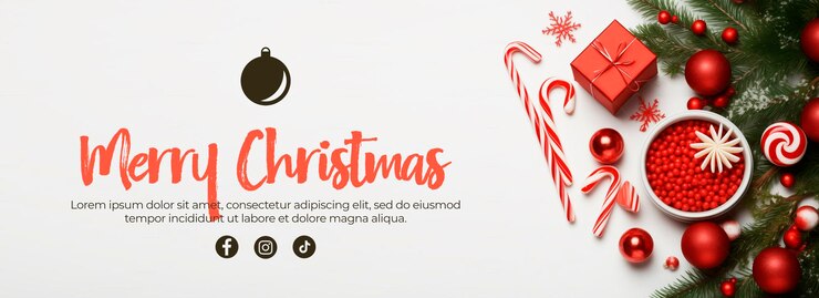 PSD bannière avec texte et icône pour avec décoration de noël de brindilles et de cannes de bonbons sur un fond blanc