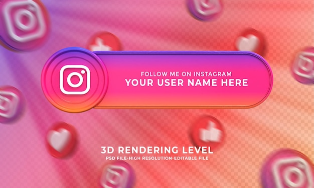 PSD bannière des tiers inférieurs de rendu 3d du nom d'utilisateur instagram