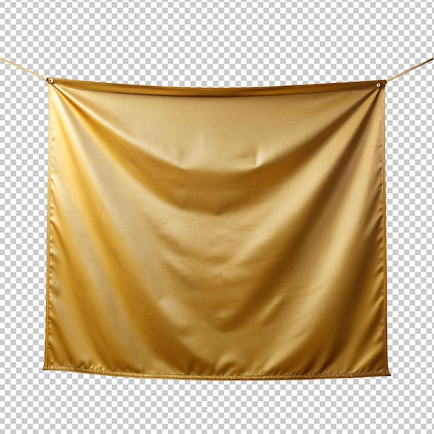 PSD bannière en tissu doré sur fond transparent