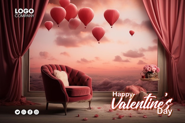 Bannière De Vacances Happy Valentines Day Fond De Voeux Avec Composition 3d Abstraite Pour La Saint-valentin