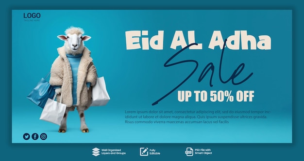 PSD bannière de vente eid aladha modèle de bannière de vente shopping eid al adha bannière publicitaire de vente eid