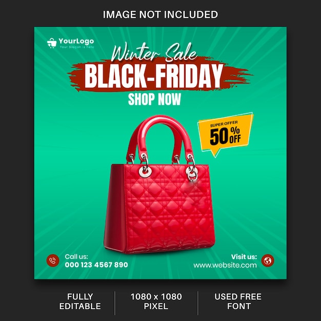 Bannière De Vente Publication Sur Les Médias Sociaux Modèle Instagram Fond Vert Sac Rouge Vendredi Noir