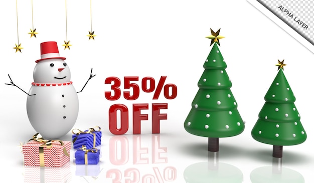 Bannière de vente de rendu 3d de Noël 35 off