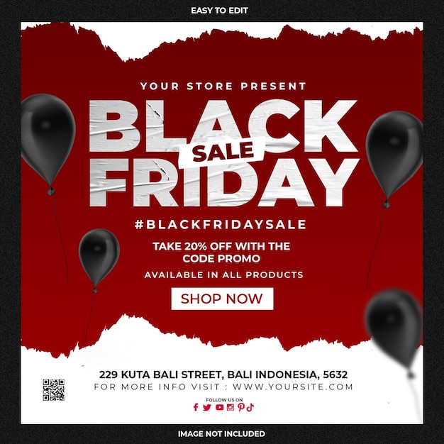 Bannière De Vente Rouge Et Blanche Du Vendredi Noir