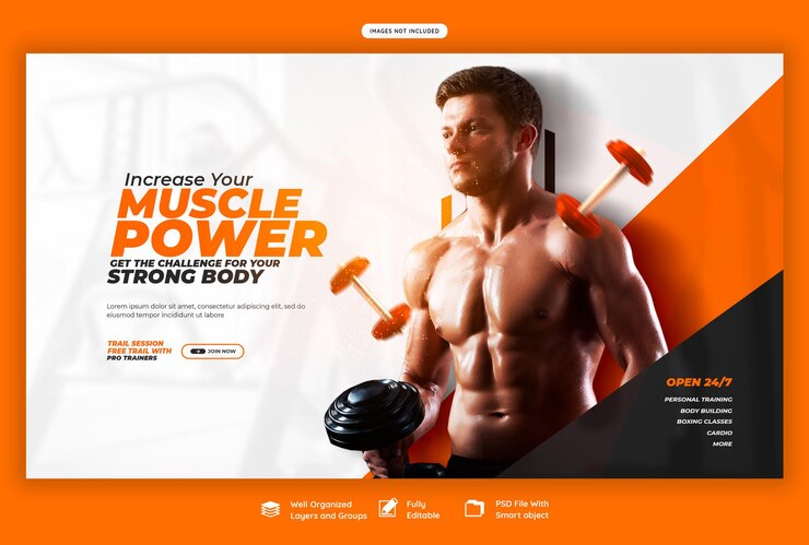 PSD bannière web de gymnase ou de fitness ou modèle d'arrière-plan