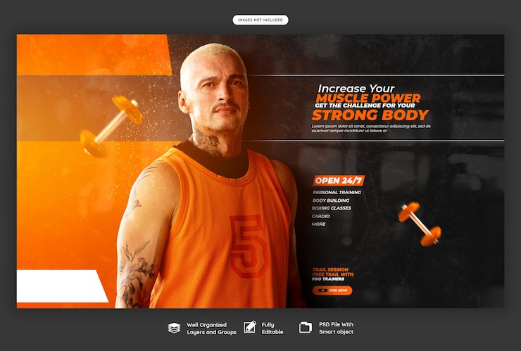 PSD bannière web de gymnase ou de fitness ou modèle d'arrière-plan