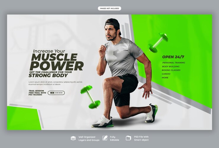 PSD bannière web de gymnase ou de fitness ou modèle d'arrière-plan