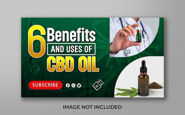 PSD bannière web d'huile de chanvre naturel psd cbd et conception de vignettes de vidéo youtube
