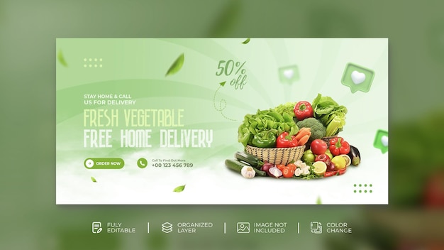 Bannière Web De Promotion De La Livraison De Légumes Et D'épicerie Modèle Instagram De Couverture Facebook
