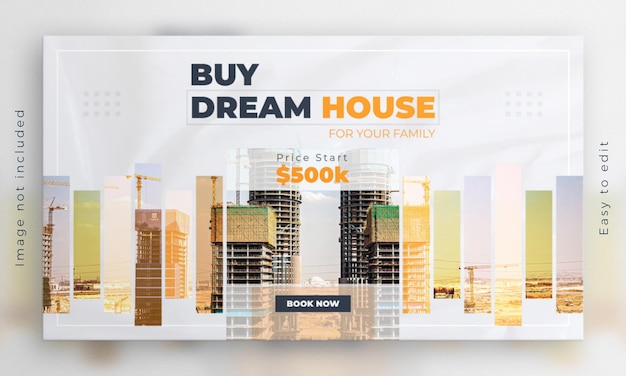 PSD bannière web de vente de propriété de maison et modèle de publication horizontale de maison immobilière