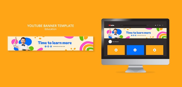 Bannière youtube de concept d'éducation au design plat