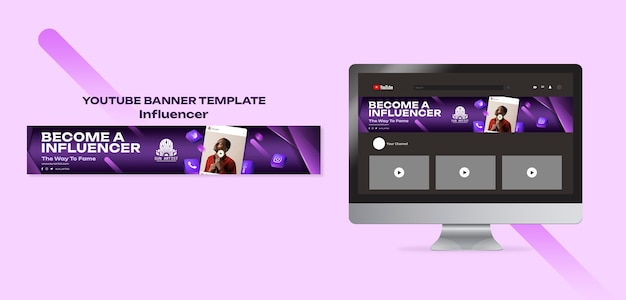 Bannière youtube d'emploi d'influenceur dégradé