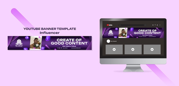 Bannière youtube d'emploi d'influenceur dégradé