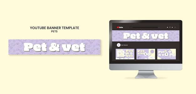 Bannière youtube de soins pour animaux de compagnie dessinés à la main