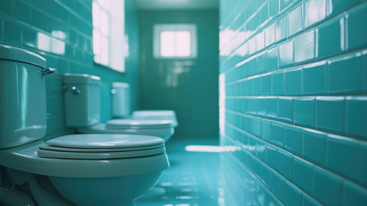 PSD baño de azul azul con tres baños en fila