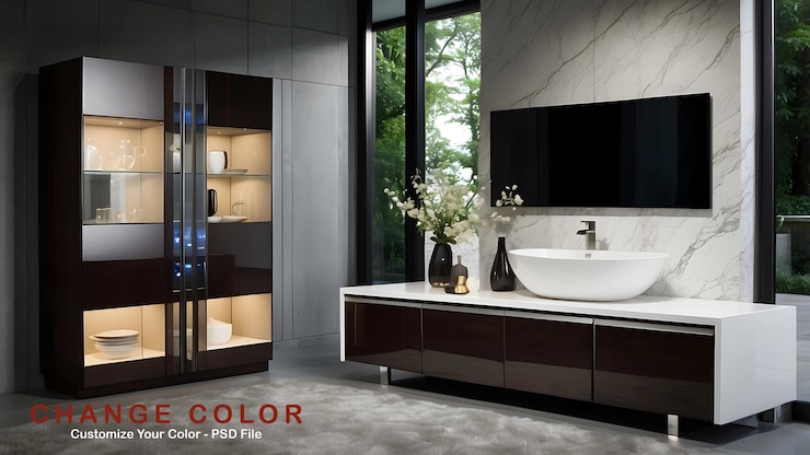 PSD un baño con un fregadero y una ventana que dice color