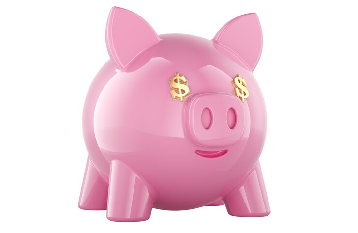 PSD banque de cochons avec symbole de dollar au lieu d'yeux rendu 3d isolé sur fond transparent