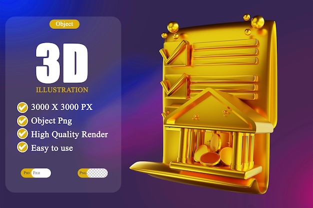 Banque De Documents D'or Illustration 3d