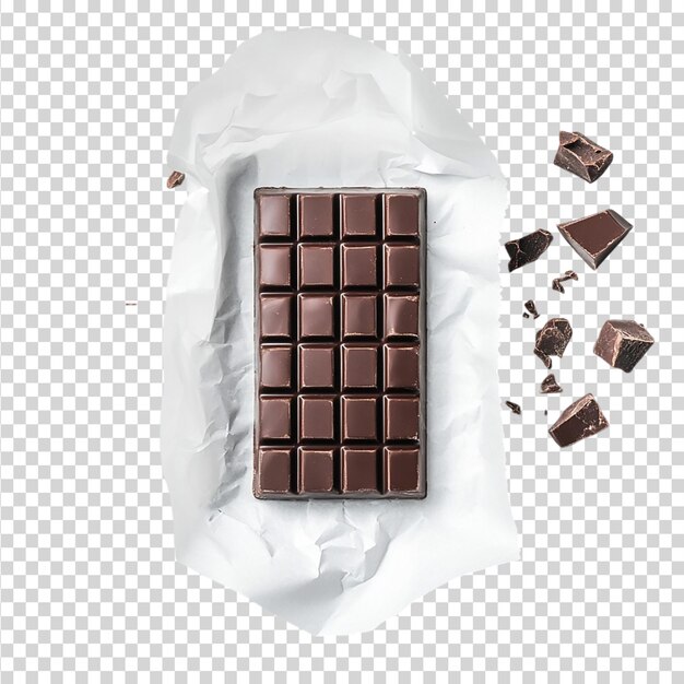 Bar de chocolate oscuro sin envolver aislado sobre un fondo transparente