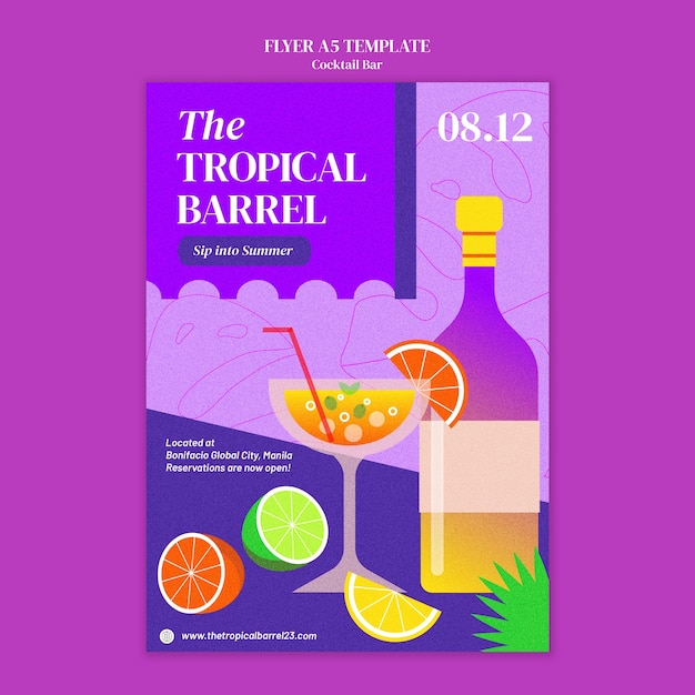 Bar de coquetéis com cartaz de bebidas deliciosas