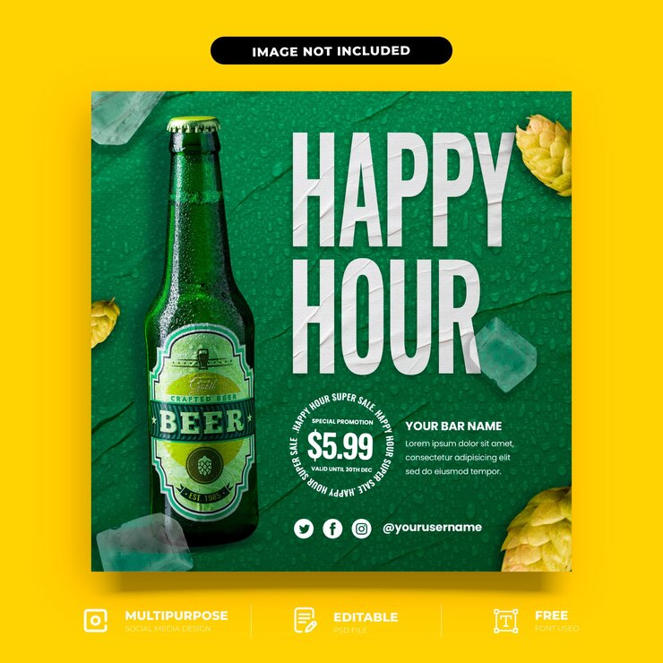 PSD bar happy hour social media design