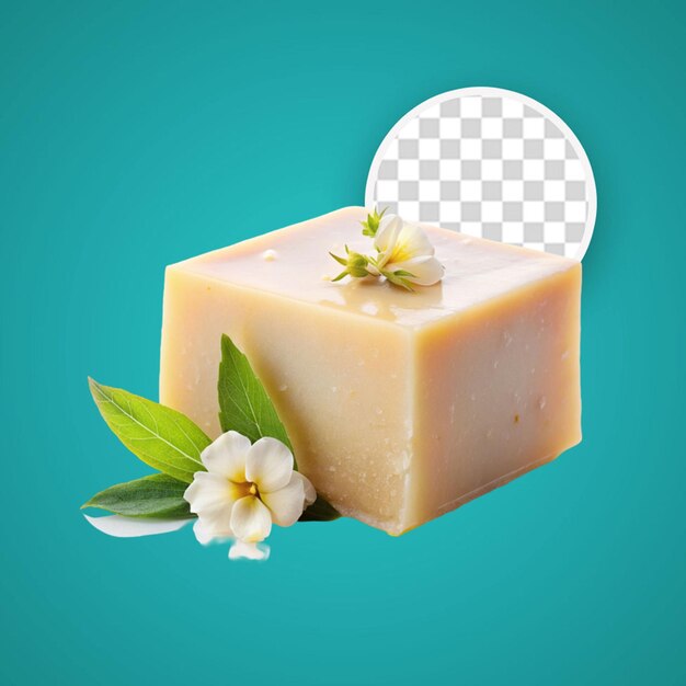 PSD bar of natural handmade soap on transparent white background