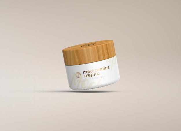 Barattolo cosmetico di lusso con tappo in legno Mockup